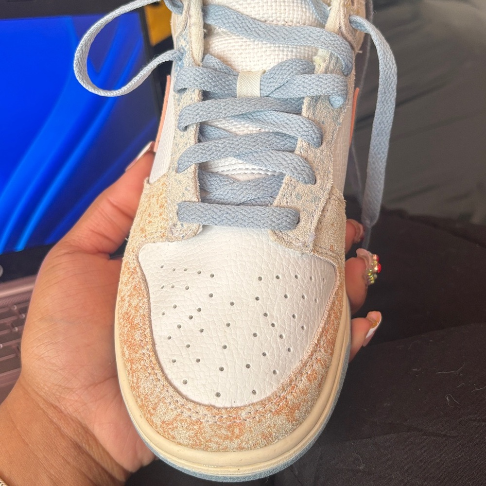 Nike Dunk Low in White, Pink & Yellow Suede - Picture 6 of 8